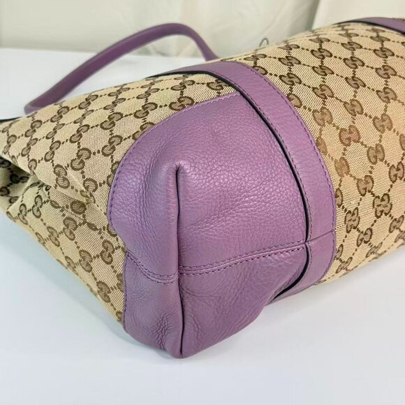 Gucci GG Logo Supreme Shoulder Bag Tote Purple Trim & Beige Patterned Design - Picture 6 of 7